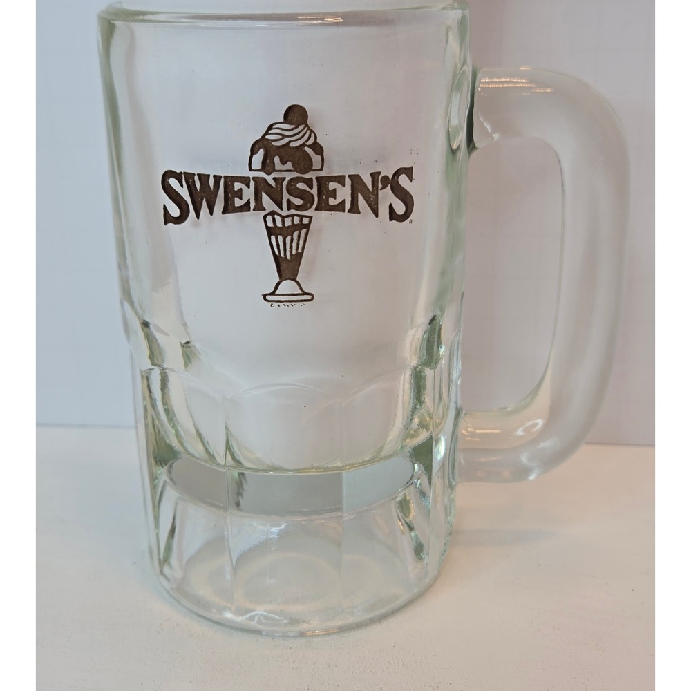 Vintage Swensen's Ice Cream Parlor Glass Mug‎ Brown Logo Sundae Graphic 5.5 Inch